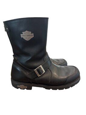 Harley-Davidson Mens Black Leather Moto Boots Size 13 Durable Buckle Accent